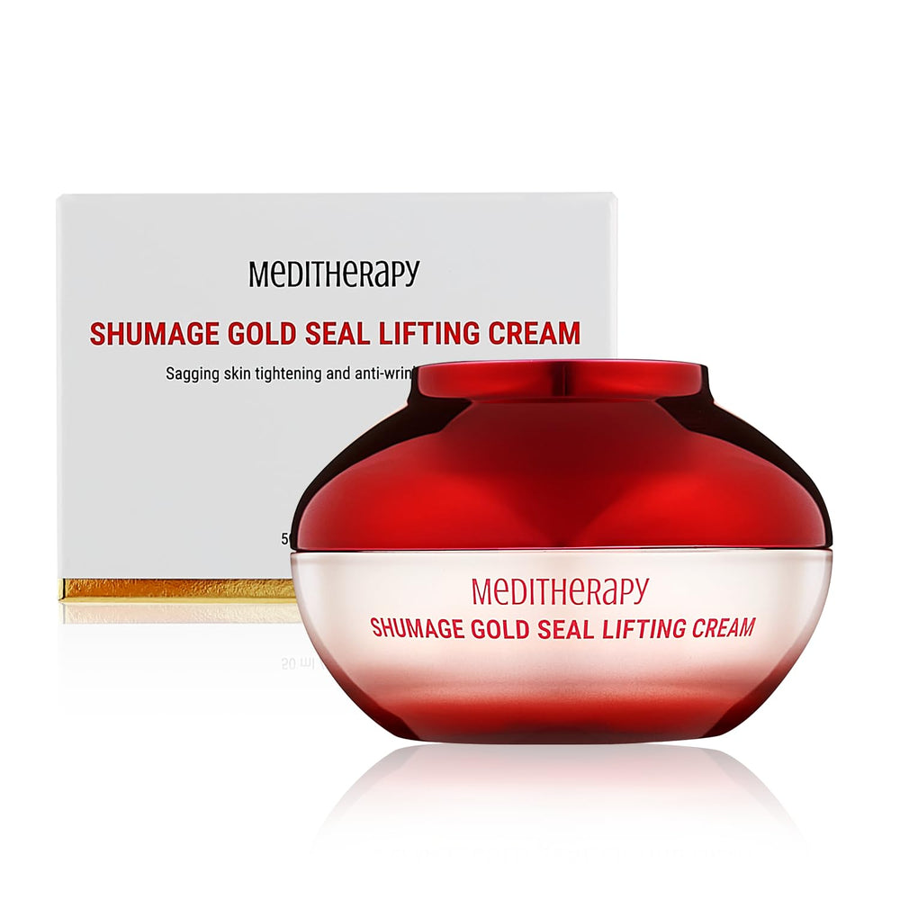 MEDITHERAPY Shumage Gold Seal bottle pour shows luxurious, hydrating daily-care formula