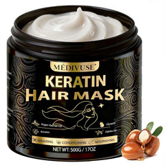 MediVuse Deep Conditioning Hair Mask bottle pour for smooth, frizz-control results.
