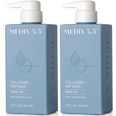Medix 5.5 Collagen Cream bottle showing dual face and body hydration benefits.