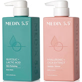 Medix 5.5 exfoliating glycolic face wash bottle pour for refreshed skin.