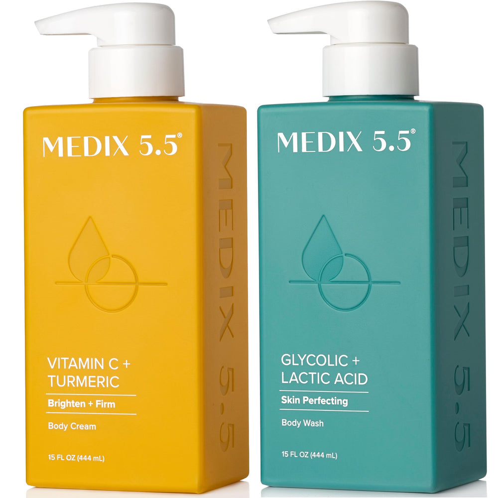 Medix 5.5 exfoliating wash bottle pour for easy application and even lather.