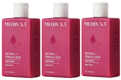 Medix 5.5 Retinol Body Lotion bottle front view, showing anti-aging formula for firmer skin