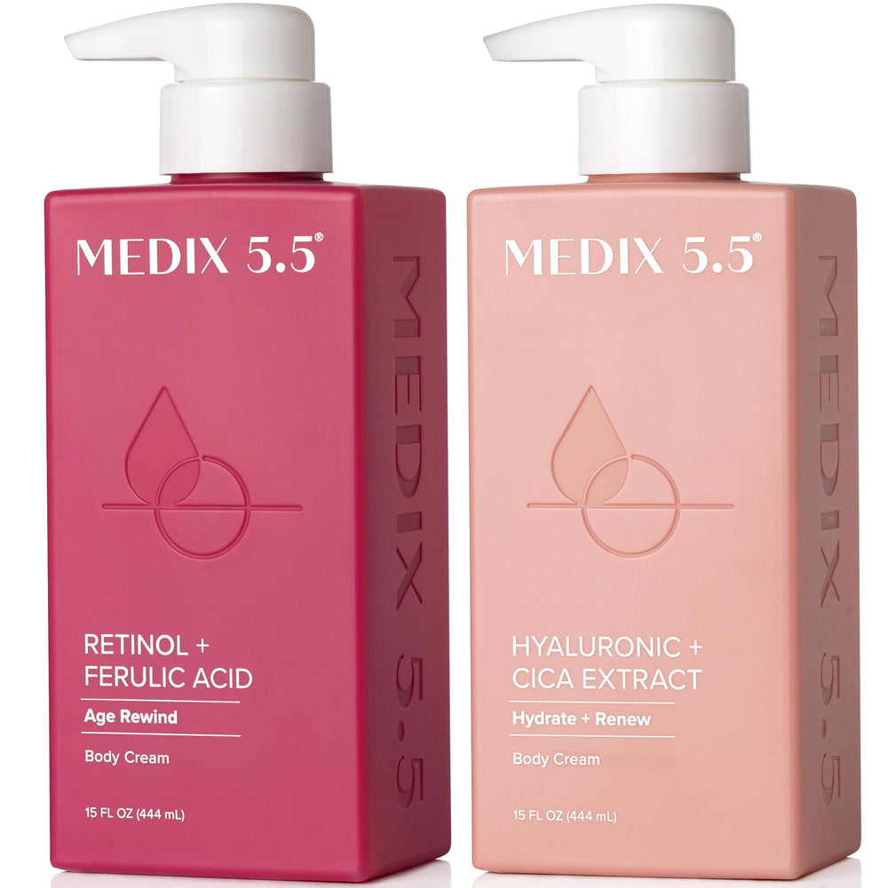 Medix 5.5 Retinol Body Lotion bottle delivering anti aging hydration.