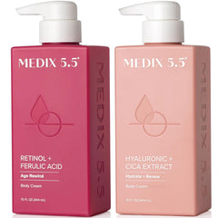 Medix 5.5 Retinol Body Lotion bottle delivering anti aging hydration.