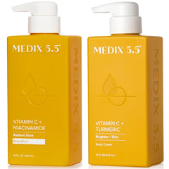 Medix 5.5 Vitamin C Body Wash bottle pour supports a refreshing cleanse.