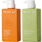 Medix 5.5 argan oil bottle pouring for deep hydration and glow