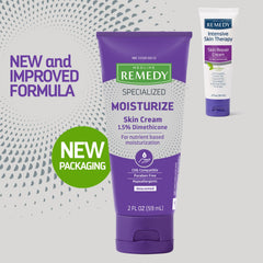 Close-up of Remedy unscented label highlighting fragrance-free skin care.