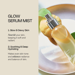 Meebak Glow Serum Mist Yuja brightening essence visible in the bottle.