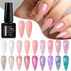 MEET ACROSS pink glitter gel polish provides radiant color and festive shine.
