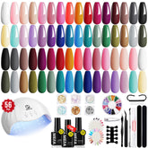 MEFA 32 color gel nail polish kit with UV light front view for at-home manicures