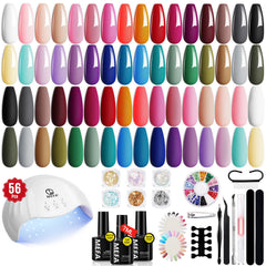 MEFA 32 color gel nail polish kit with UV light front view for at-home manicures