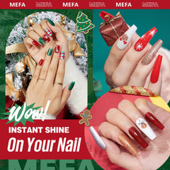 MEFA forest-green shimmer gel color for holiday nail designs.