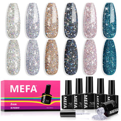 MEFA Glitter Gel Nail Polish Set bottle closeup shows chrome shine for chic nails