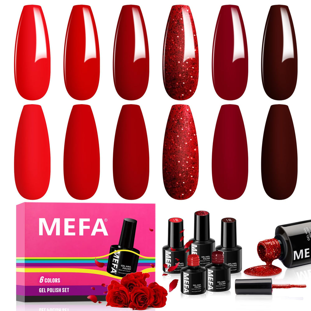 MEFA Red Gel Nail Polish Set Bloody Mary bottle for at-home bold manicures.