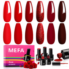 MEFA Red Gel Nail Polish Set Bloody Mary bottle for at-home bold manicures.
