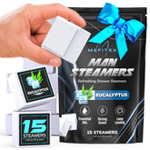 Mefitex men's shower steamers in a 15-pack with eucalyptus aroma for a refreshing start