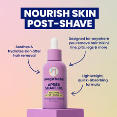 Megababe Après Shave Oil on legs for soothing skin after hair removal