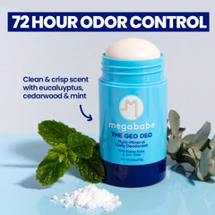 Megababe Geo Deo’s multi-mineral blend neutralizes odor while caring for skin with oils and shea butter.