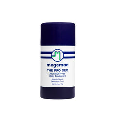 Megaman Pro Deo deodorant front view highlighting aluminum-free formula for daily freshness.