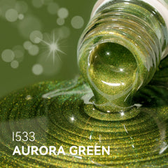 MEGIOR Aurora Green Rainbow Glitter close-up highlighting dazzling color shifts under light.