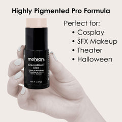 Mehron CreamBlend Stick offers lightweight wear with Vitamin E and Aloe Vera for comfort.
