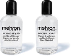 Mehron Mixing Liquid bottle close-up for long-wear, transfer-resistant makeup.