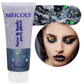 MEICOLY Black Glitter bottle pour creates dramatic stage shimmer