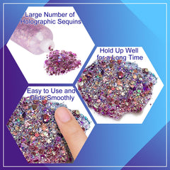 MEICOLY Chameleon Purple Glitter on face delivers durable, sparkling finish