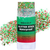 MEICOLY Christmas face glitter stick red adds festive sparkle to skin and makeup.