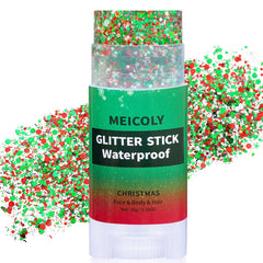 MEICOLY Christmas face glitter stick red adds festive sparkle to skin and makeup.