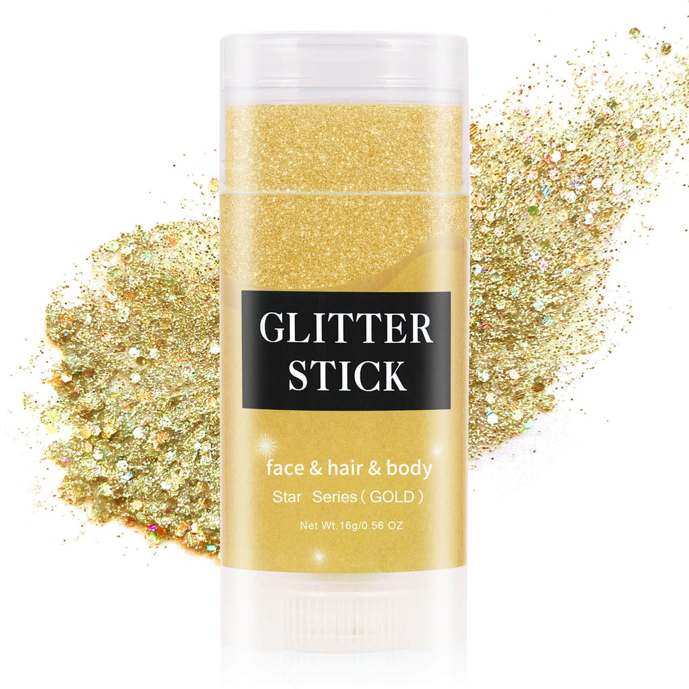 Meicoly gold face glitter stick bottle shows bold festival sparkle