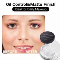MEICOLY matte finish powder reduces shine on oil-prone skin.