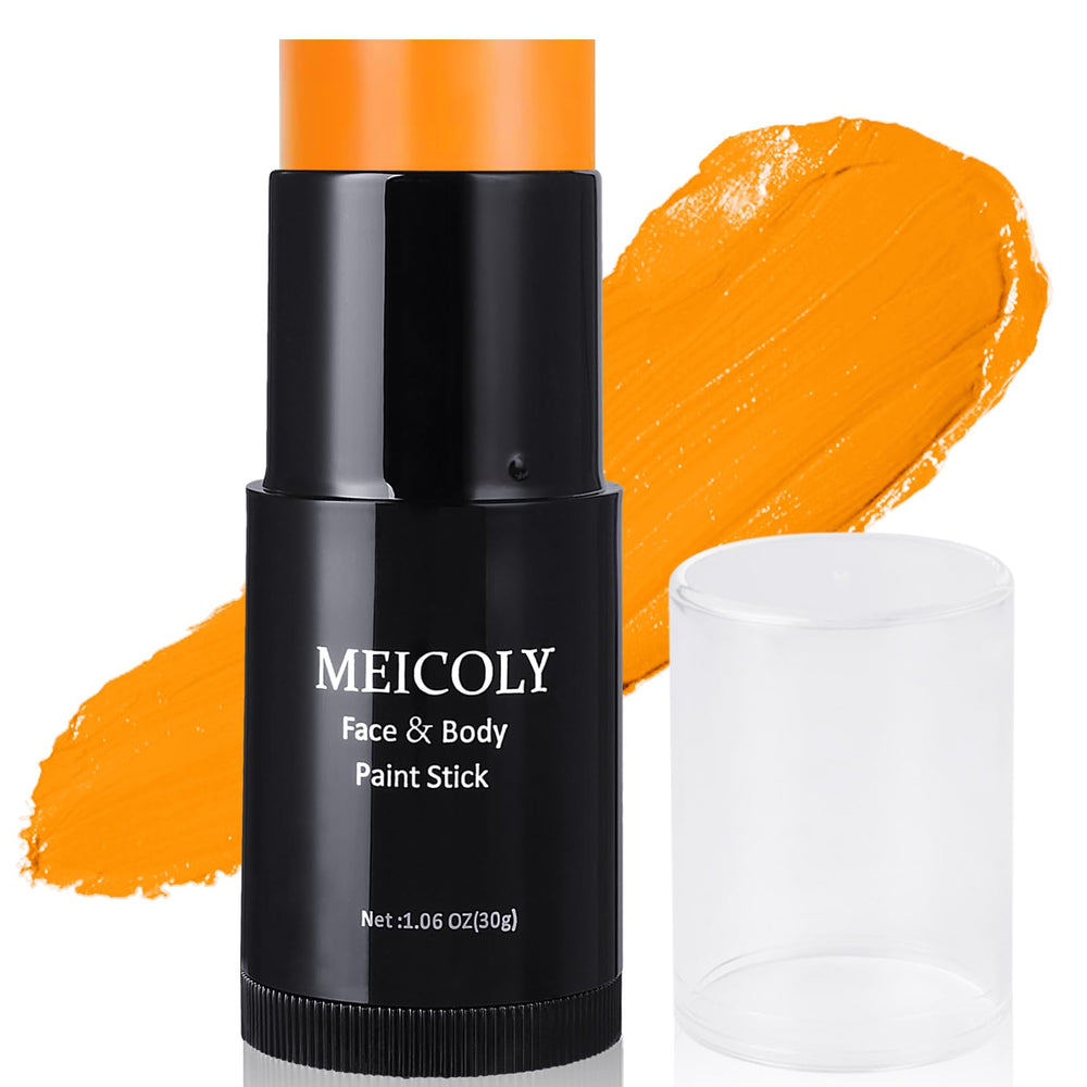 Meicoly orange face paint stick 1.06oz packaging with bold, blend-friendly color.