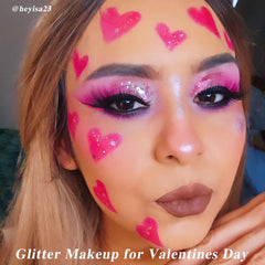MEICOLY pink face glitter applied on cheek for vivid shimmer