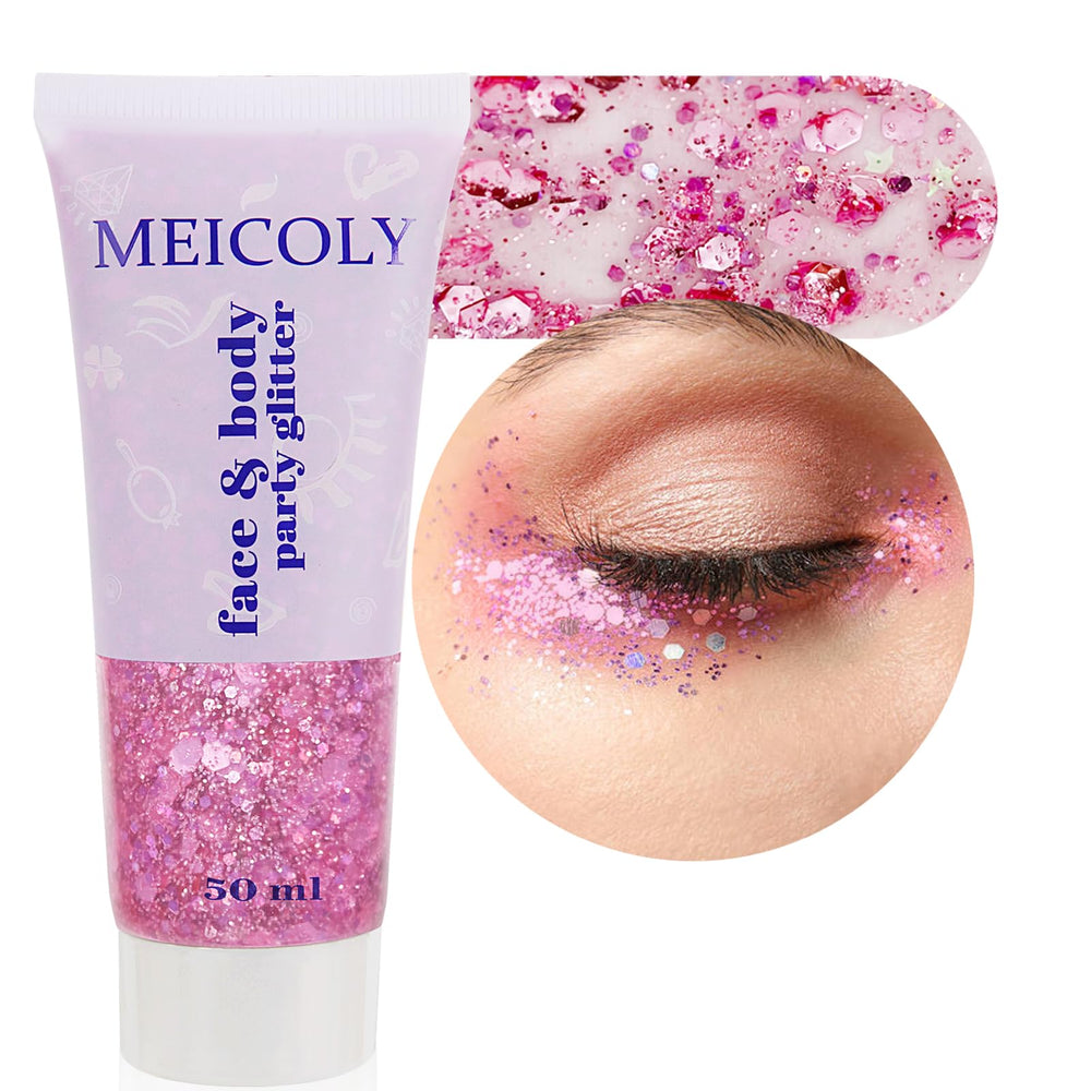 MEICOLY pink face heart glitter for sparkly makeup at parties and performances