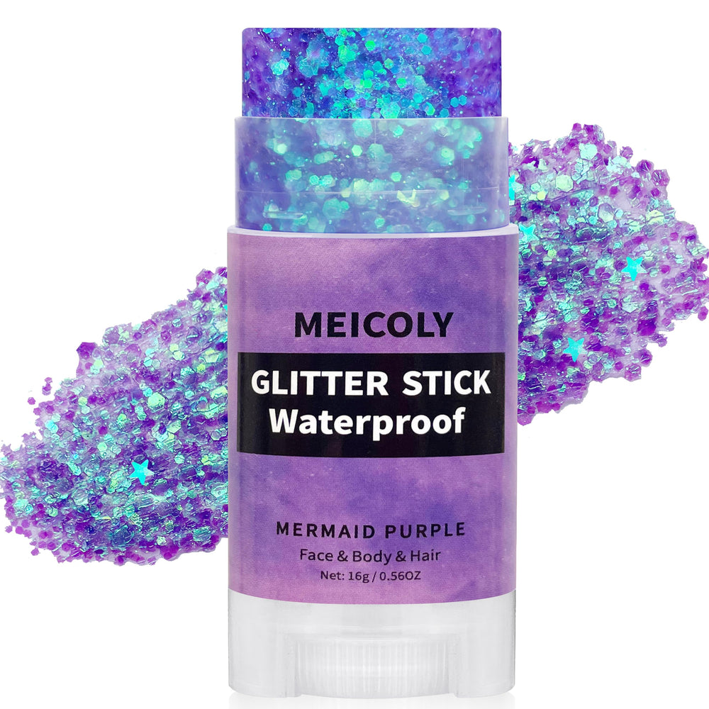 MEICOLY purple hair glitter stick adds vibrant sparkle to hair for festivals