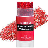 MEICOLY Red Face Glitter Stick close-up shows bold festival sparkle