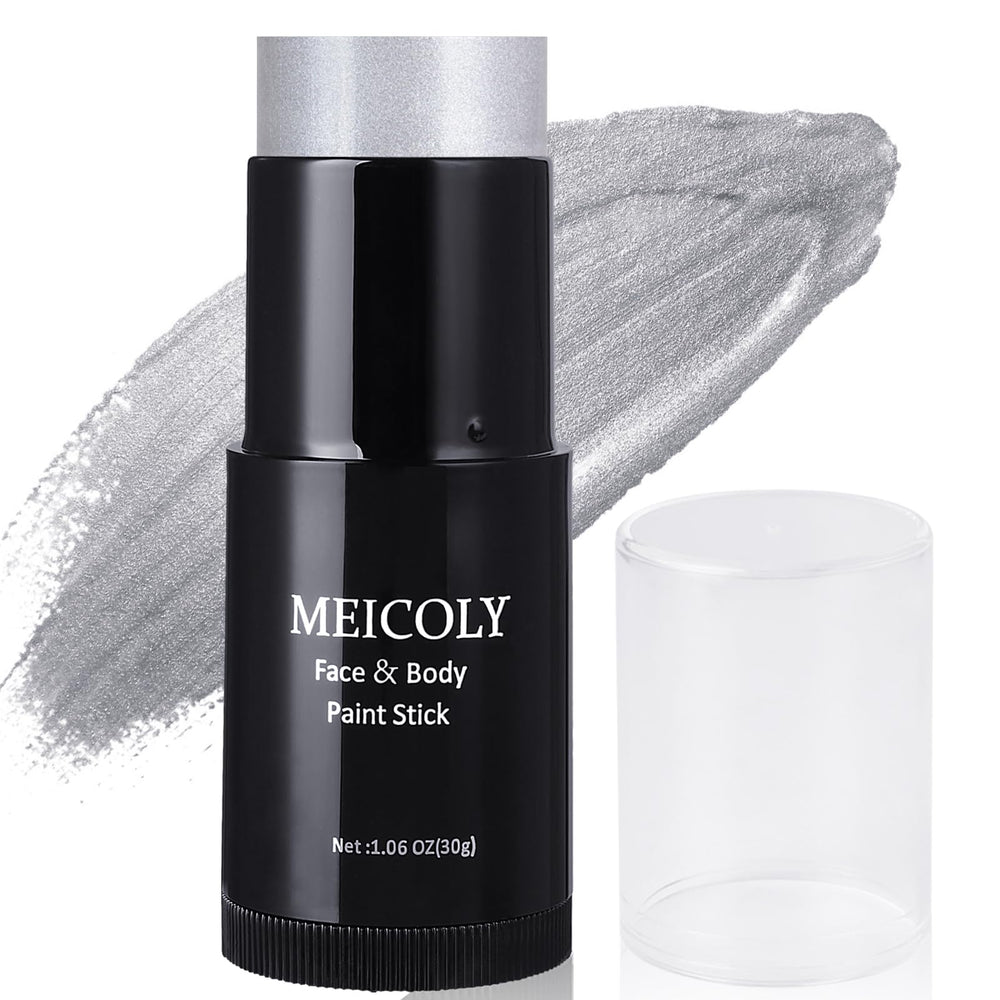 MEICOLY Silver Face Paint Stick offers full coverage for face and body in metallic silver