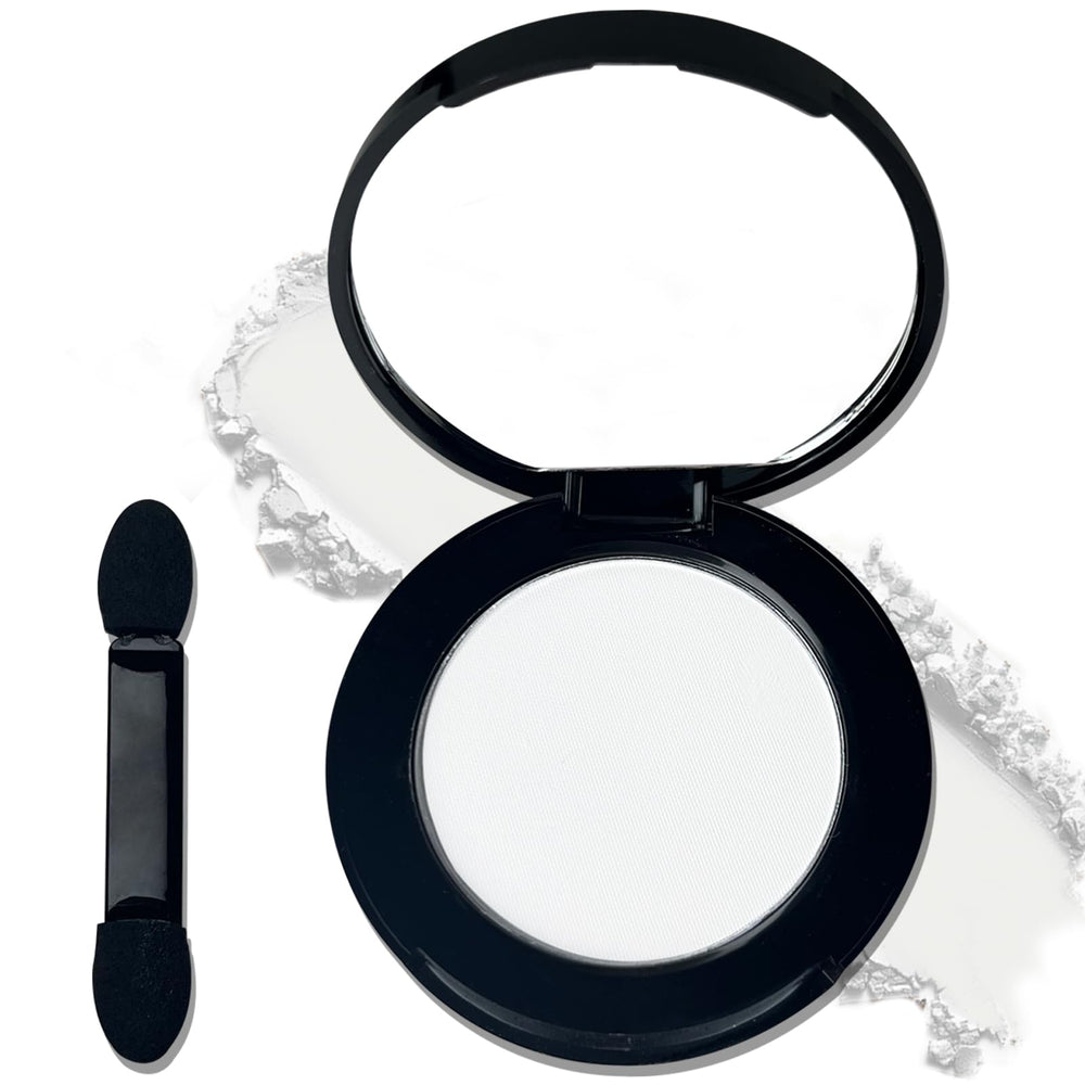 MEICOLY white single eyeshadow mirror compact with versatile matte finish for day-to-night looks