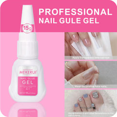 Close-up of anti-drip MEKERUI gel applying to press-on nails.