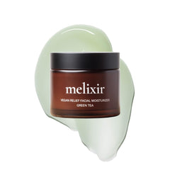 Melixir Vegan Relief Facial Moisturizer pump bottle delivers lightweight hydration.