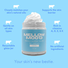 Mellow Moo'd unscented skin moisturizer sample illustrating gentle hydration