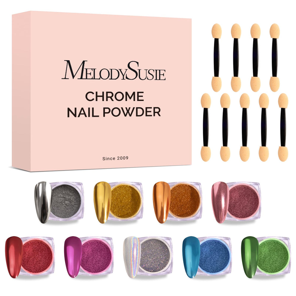 MelodySusie chrome powder in gold for a salon-grade mirror finish on gel nails