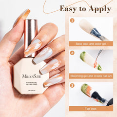 MelodySusie Blooming Gel nail-art setup with base and top coats