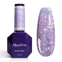 MelodySusie Galaliver purple glitter nail polish bottle sparkling under light for DIY nails