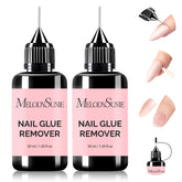 MelodySusie Nail Glue Remover bottle close-up shows safe, non-acetone formula for home use.
