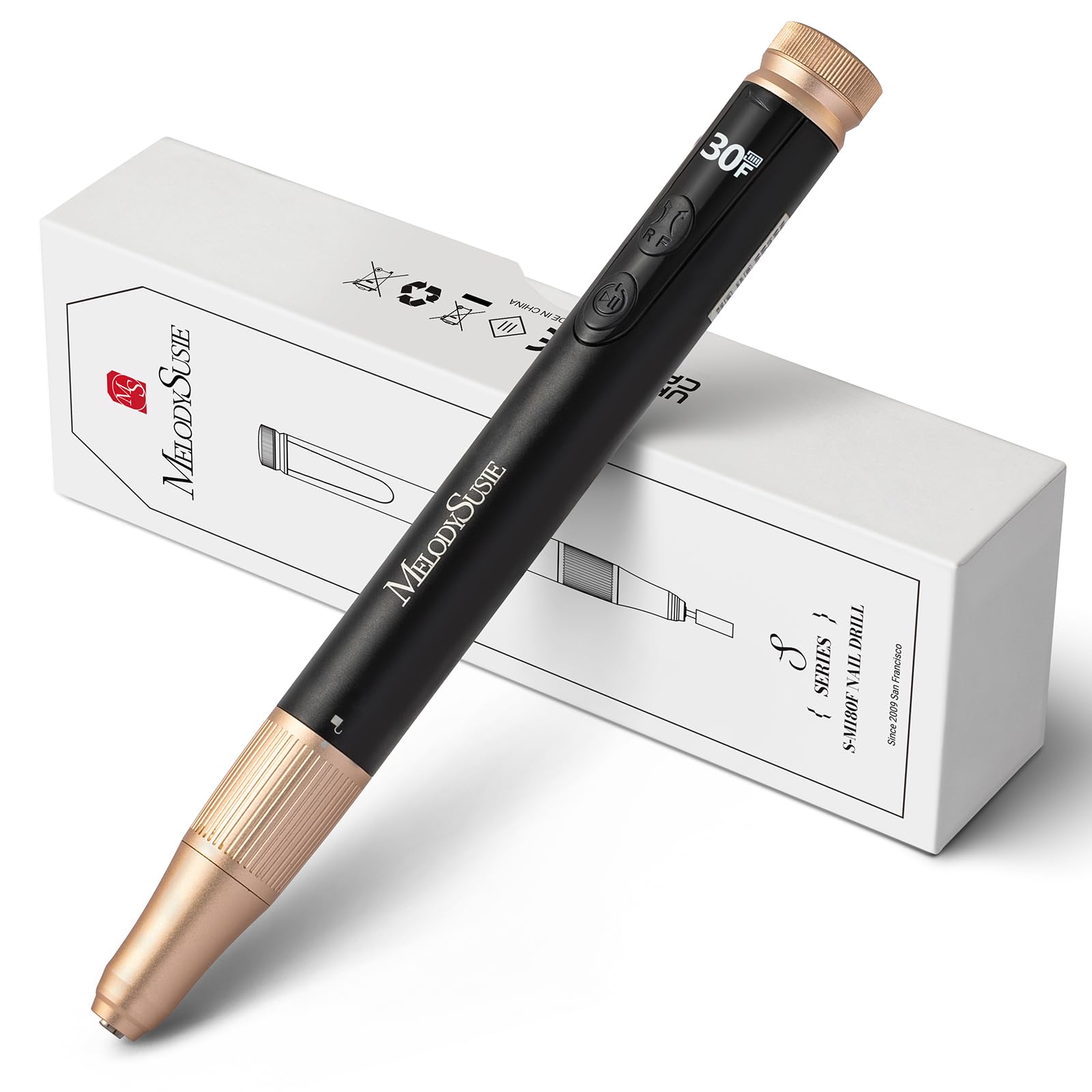 MelodySusie pen-shaped cordless nail drill front view for precise shaping