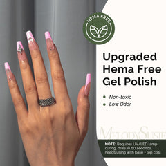 MelodySusie pink gel polish swatch shows rich color and finish.