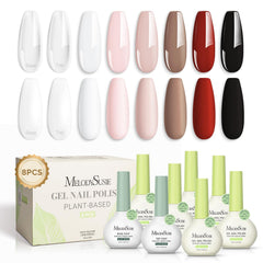 MelodySusie plant-based gel nail polish bottles in vibrant colors for at-home salon results.