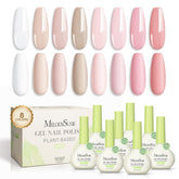 MelodySusie plant based gel nail polish set pink nude shades for salon quality wear.